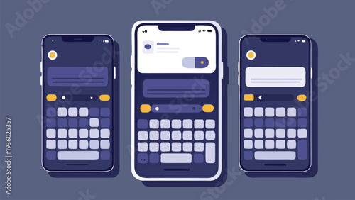 iMessages dual chat interface mockup with bubble conversations keyboard, modern unified messaging layout, messaging experience vector illustration, Mobile Messaging App UI with Smartphone Screens