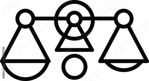 A black illustration of a balance scale with two weighing pans and a central fulcrum wqe 429.