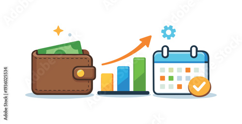Financial growth and planning represented by wallet, graph, and calendar icons