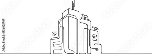 Continuous one line drawing of Building architecture. Single line drawing illustration of Smart building architecture. Real estate concept. one line Icon drawing