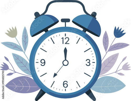 Retro blue alarm clock with twin bells isolated on a blue background ready to ring in the morning