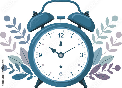 Daylight Saving Time concept. Autumn landscape with text Fall Back, the hand of the clocks turning to winter time.