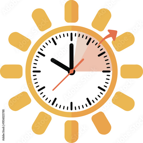 Spring forward time change, with a clock and seasonal nature icons