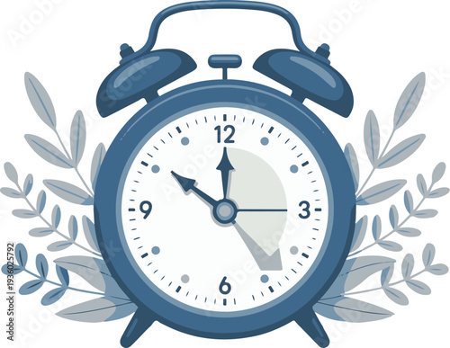 Daylight saving time concept.Alarm clock on the autumn leaves on white background.