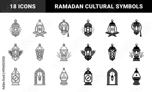 Islamic Lantern Hybrid Concept Featuring Ramadan Fanous Merged with Quran Holy Book Prayer Beads Compass Water Drop and Floral Elements