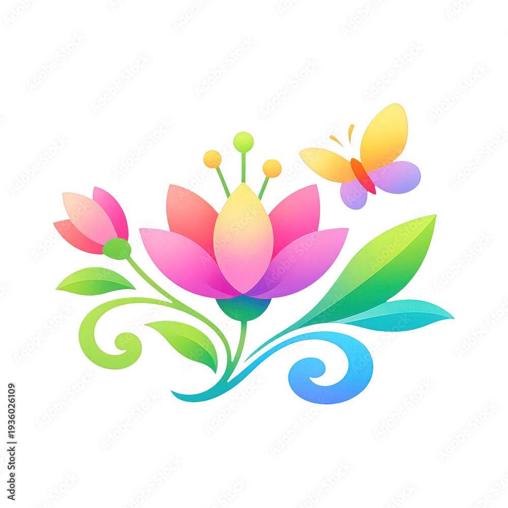 Obraz premium PNG Colorful floral butterfly illustration