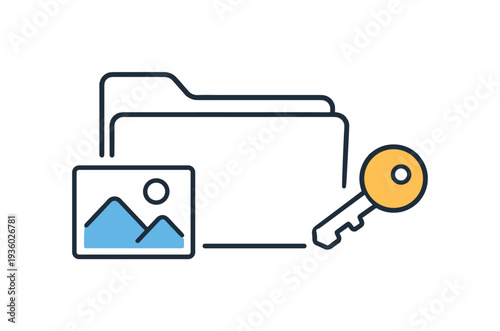 Digital asset management with a key and folder icon representing secure access
