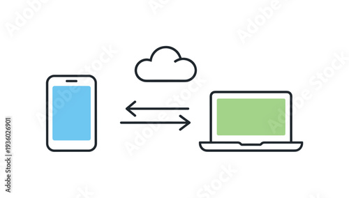 Cloud data synchronization between smartphone and laptop with bidirectional arrows