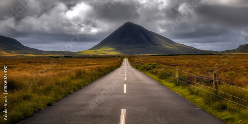 Wallpaper Mural road winding through heather fields after rain towards a high mountain, a trip to Ireland on St. Patrick's Day, a breathtaking panorama of the Irish countryside Torontodigital.ca