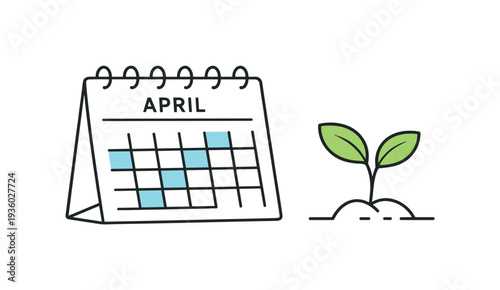 April calendar with highlighted dates next to a sprouting plant symbolizing growth