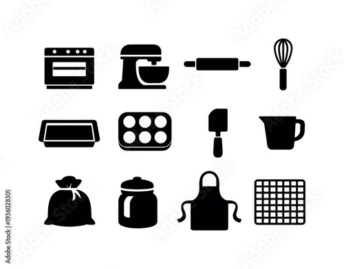 Collection of baking and cooking icons for kitchen and culinary use
