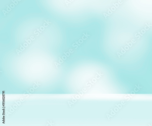 Empty turquoise blue green room studio with shadow of leaves for product presentation. Sunlight effect shadow. Minimal winter backdrop. Cosmetic, beauty and fashion showroom.