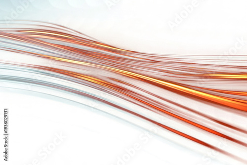 Abstract orange light trails with glowing energy lines flowing across transparent backdrop