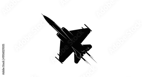 Dynamic Silhouette of a Fighter Jet Ascending Rapidly, Military Aircraft, Isolated White Background