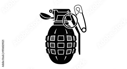 Classic Hand Grenade Military Weapon with Pin, Isolated White Background Vector Illustration