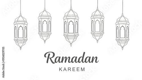 Ramadan Celebration, Lanterns, Islamic Culture, Graphic Design, Minimalist Style, Artistic Viewpoint, Festive Concept