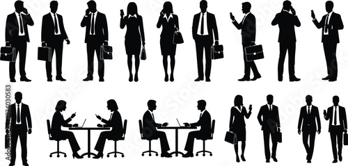 Business professionals silhouettes, corporate teamwork, office collaboration, walking executives