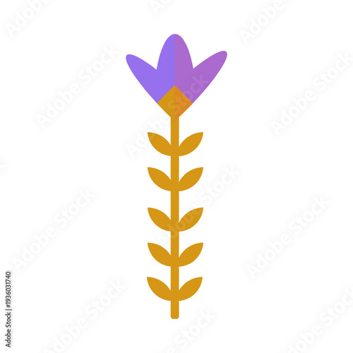 Blue lupine inspired geometric floral emblem, flat botanical illustration in brutalist style for basic logo design with an abstract rosette motif.