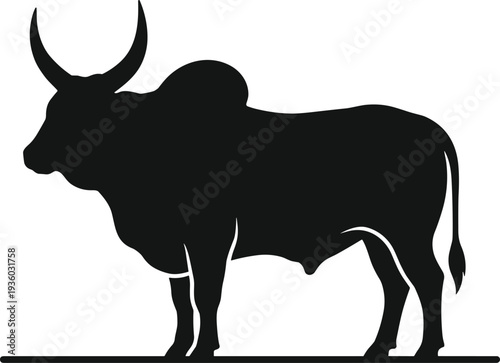 Bull silhouette farm animal vector illustration, strong cattle livestock icon for agriculture, ranch branding, beef industry symbol and rural farming design