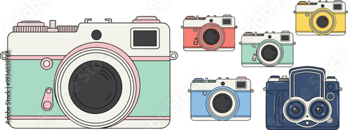 Retro and modern cameras flat vector illustration set with vintage photography equipment devices isolated for photographer technology design