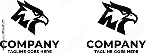 Eagle head mascot logo design with company branding template, fierce bird silhouette emblem vector for sports team, corporate identity, esports and modern business branding