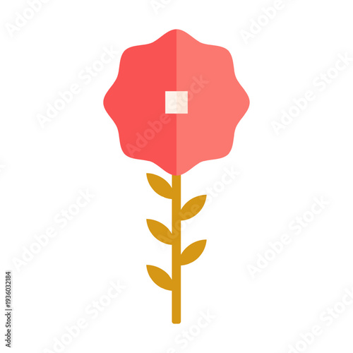 Red poppy rosette emblem in a brutalist flat style, built from simple geometric shapes for a clean modern logo.