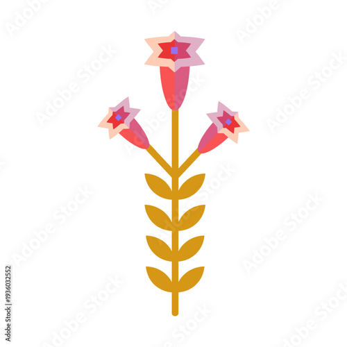 Abstract campanula flower inspired geometric floral icon, flat brutalist botanical illustration for clean logo branding.