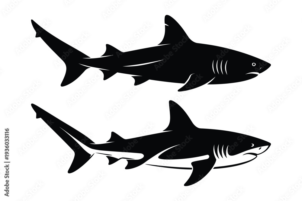 Obraz premium Predator Sharks Silhouette Vector Illustration