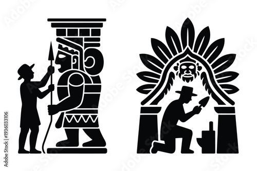Ancient Civilizations: Explorer and Artifact Discovery Vector Art
