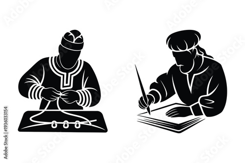 Artisan Crafting: Beading and Calligraphy Vector Icons