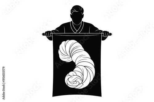 Man Holding Scroll with Japanese Symbol Vector