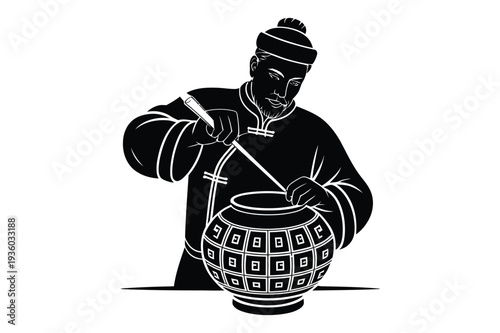 Artisan Crafting Pottery Vector Silhouette