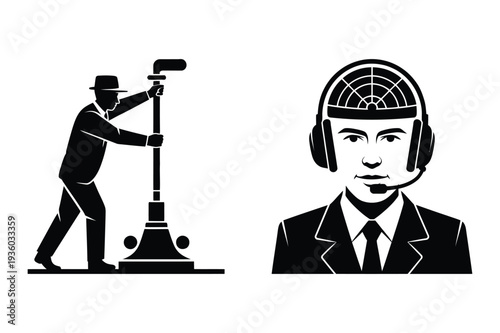 Searchlight Operator and Radar Operator Silhouette Vector