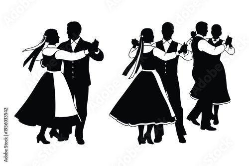 Couple Dancing Icons: Ballroom Dancers Silhouettes
