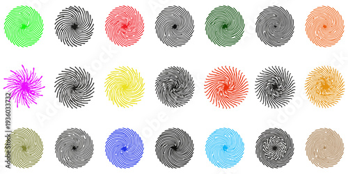 Set of colorful fingerprint icons in various colors and styles
