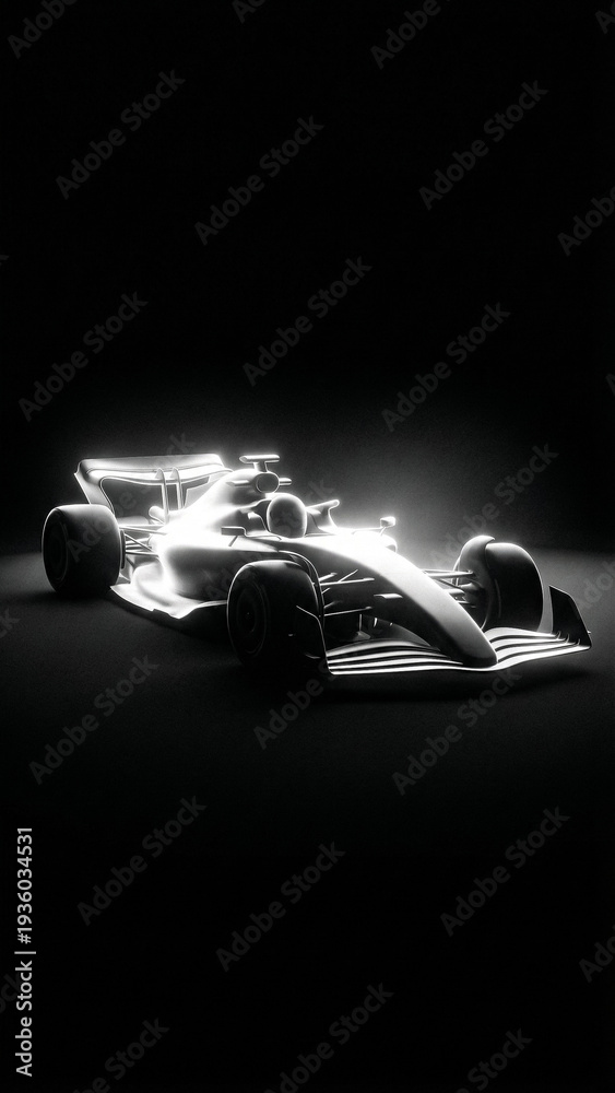 Fototapeta premium futuristic silhouette of a racing car in the dark with bright neon outlines minimalistic design emphasizing aerodynamic shapes and speed of a modern sports car car concept black