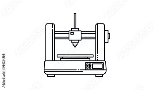 A line drawing of a 3d printer on a, showcasing its frame and build plate