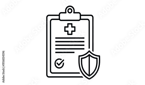 Medical document with a shield on a clipboard for healthcare and security concepts