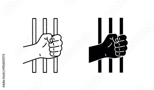 Black and white hands gripping prison bars in a symbolic illustration