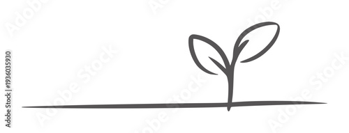 Minimalist black and white line of a sprouting seedling plant growth nature