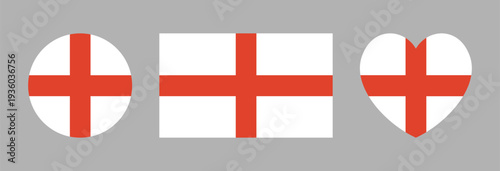 England flag round, heart, rectangular shaped badges. National England rectangle, circle, heart flag icons set. England flag button, sticker, banner.