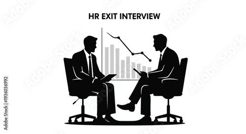 HR Exit Interview and Employee Resignation Process Illustration with Silhouette Business People and Growth Charts