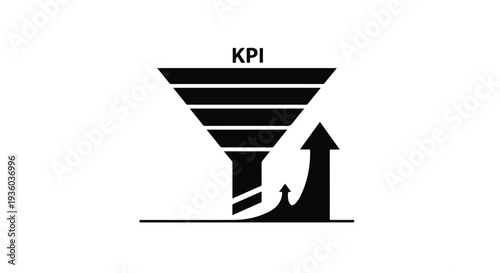 KPI business funnel chart with increasing arrow and target goal, symbolizing growth and success in marketing and finance