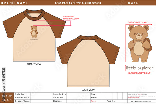 Boys Embroidered patch and Print Details T Shirt with Front and Back Vector Illustration
