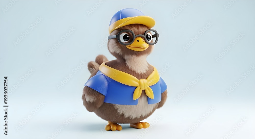 Fototapeta premium Adorable chibi-style 3D bird characters feature modern designs with smooth textures and a vibrant color palette. A unique collection that blends cute aesthetics with charming artistic details.