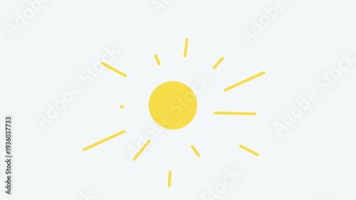 Simple and cheerful 4K animation of flat sun with rays on white background. Bright versatile visual for children's educational content, summer-themed promotions, and positive energy branding. footage