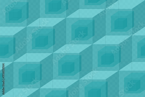  Geometric seamless repeating pattern, transparent cubes on a transparent background. Vector illustration of translucent cubes.