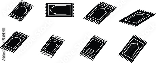 Collection of black and white prayer rug icons in various perspectives and angles.
