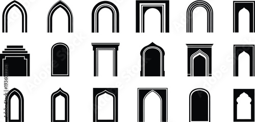 Collection of traditional and modern arch silhouette designs for architectural projects.