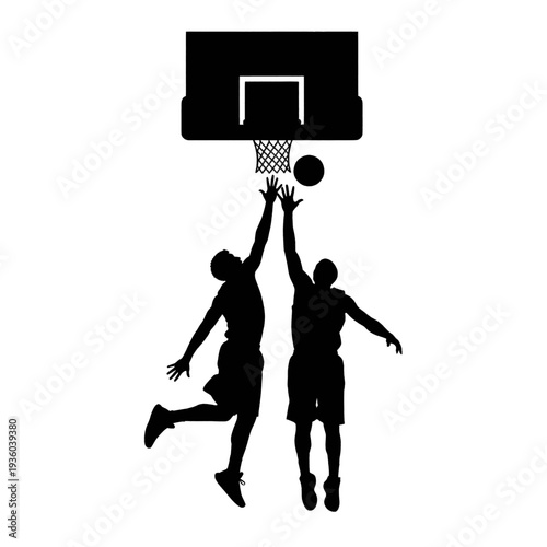 Two Basketball Players Competing for Ball.